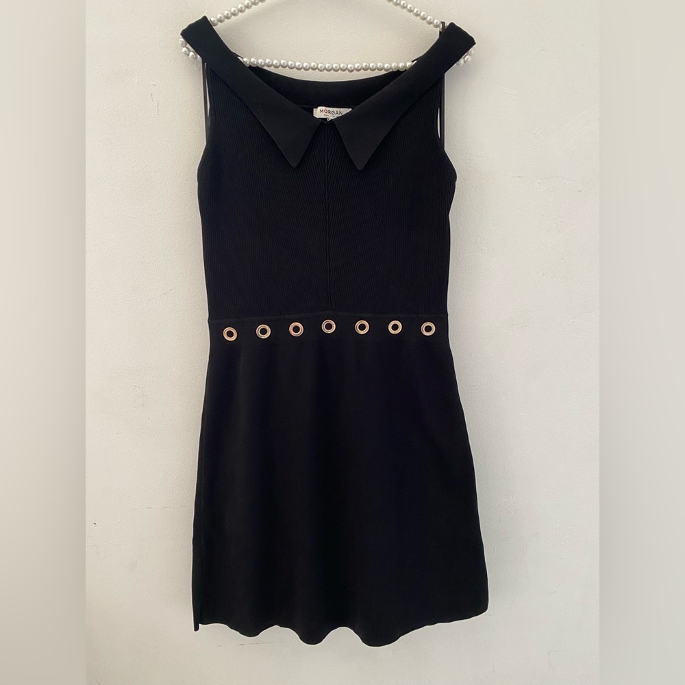 Morgan de Toi Black vintage y2k Mini Dress with Gold Accents